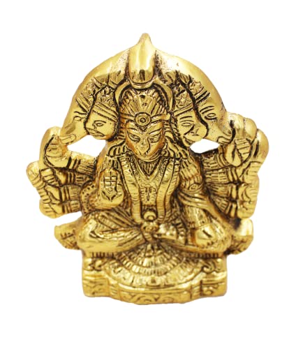 Image of Wall Hanging Metal Panchmukhi Hanuman On Leaf for Door Entrance Statue Wall Hanging Showpiece,Hanuman ji Idol Statue for Home and Office Decor Showpiece Gift (Gold, Height-14 CM)