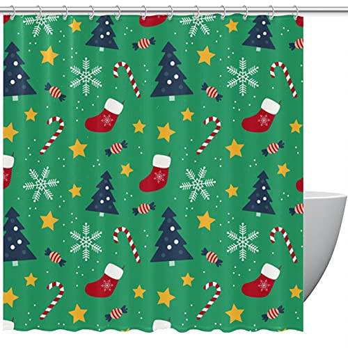 Rideau de douche de Noël vert grand format 183x183 anti-moisissure