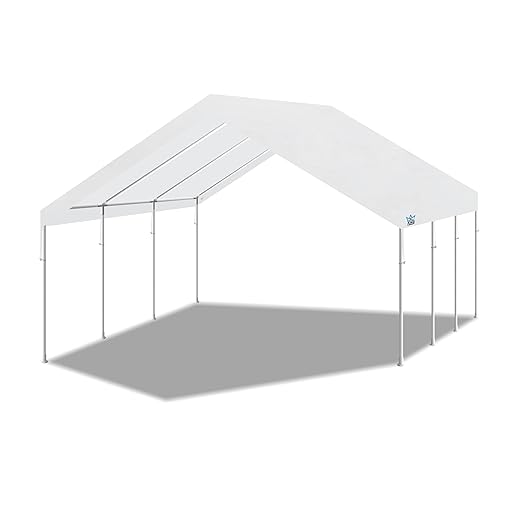 King Canopy Hercules 18-Feet by 20-Feet, 2-Inch Hammertone Steel Frame w/Buttons, 8-Leg, Carport, White