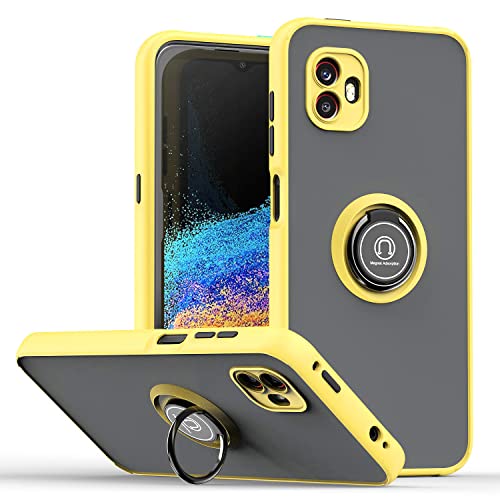 Ryphez for Samsung Galaxy XCover6 Pro case Dual Layer Shockproof Kickstand Phone case with Rotatable Ring Holder for Galaxy XCover 6 Pro(Yellow)