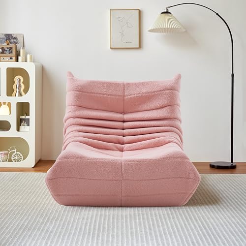Puf Sofá de suelo con respaldo, sillón de lectura cómodo Lazy Sofa Chair, Sillón de suelo, silla Bean Bag Chair, Puf para adultos para dormitorio, salón, lana de cordero, rosa