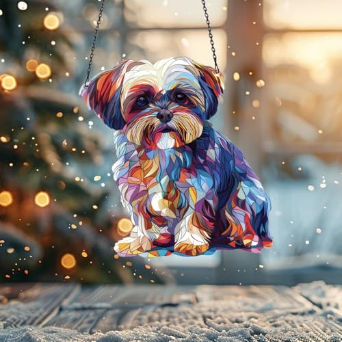 Image of Shih Tzu Acrylic Ornament Gift for Dog Lovers Christmas Car Hanging Decor