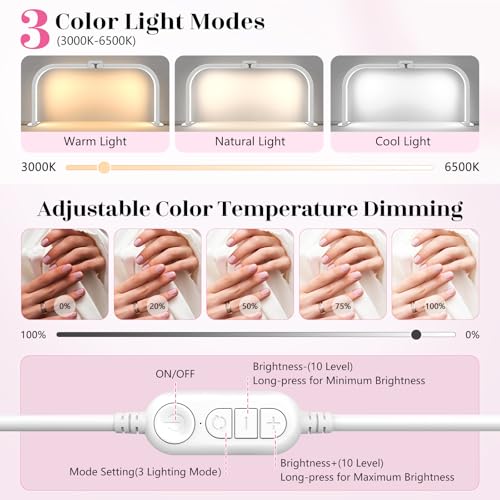 LIONVISON Desktop Halbmondlampe für Nägel: 29 LED Halbmond Wimpern Lampe mit Telefonhalter - 3 Farbmodi für Nageldesigner Einstellbar Halbmondlicht für Nagelstudio Handwerk