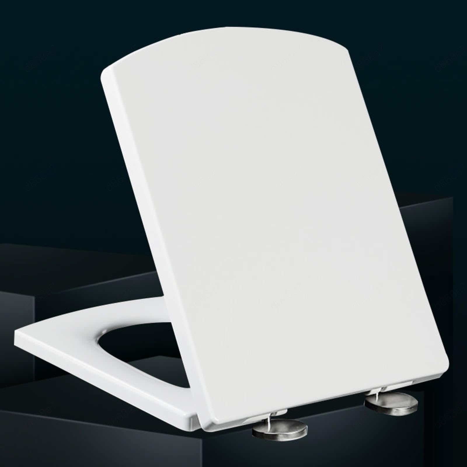 Sedile WC Quadrato Bianco Sedile WC Easy Fit Sedili WC Soft Close Sedili WC durevoli Copriwater Slow Close, Facile da Montare per Il Bagno, bianco-34,5 * 43 cm