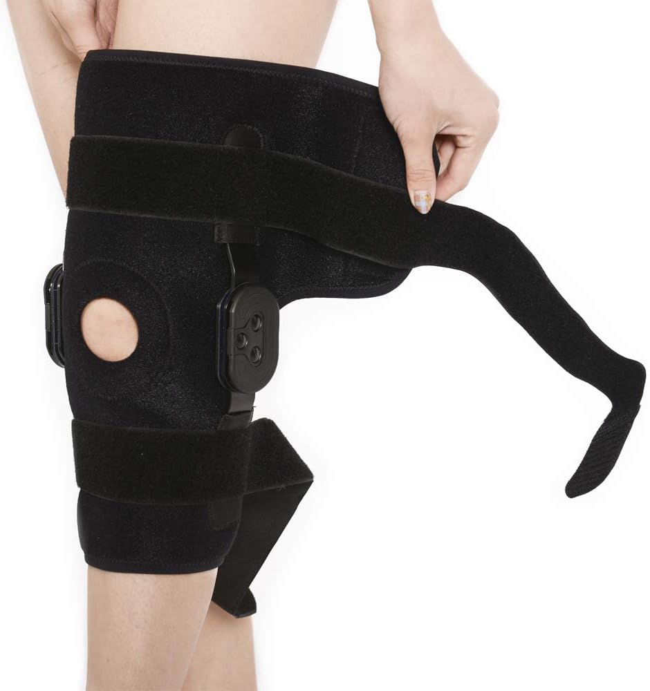 LLQ Rodillera Ajustable, Protección de Soporte de Rodillera Doble de Metal Ajustable y con bisagras, para la recuperación de calambres por Lesiones de Rodilla Artritis