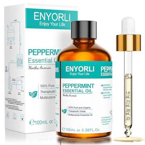 ENYORLI Peppermint Essential Oil 3.38 fl oz Mint Essential Oil with Dropper for Diffuser Hair Care Skin Care Massage Cleaning Candle Making and Soap Making