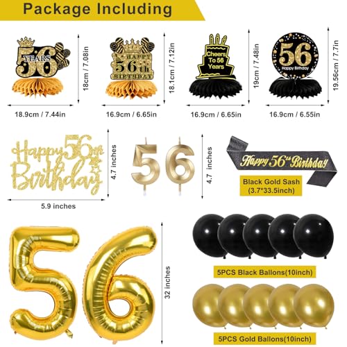 Image of 56th Birthday Decorations for Men, Black Gold 56th Party Decoration Kits