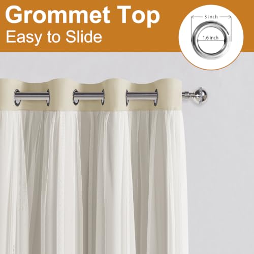 Image of DWCN Blackout Curtains with Sheer Overlay 63 Inch Long, Light Beige, 2PCS | Mix & Match Double Layer Window Panels for Bedroom Living Room Drape, Grommet Top, 52 inch Wx63 inch L