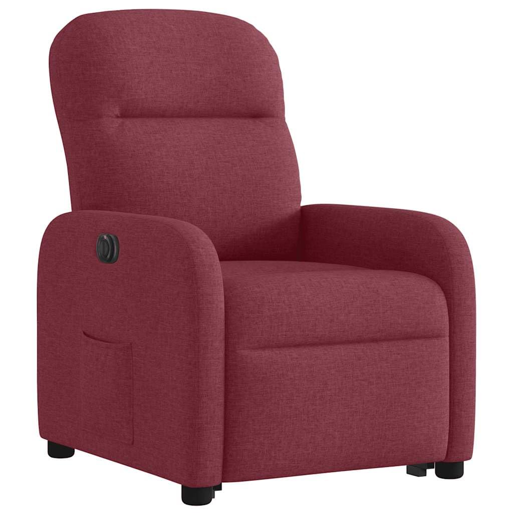 Sillón de relax eléctrico con ayuda para levantarse de tela, color rojo vino