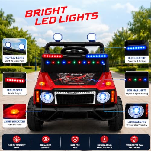 Image of Lifelong Jeepster EV Car for Kids | Big Electric Car with Music & LED Lights | Dual Motor, 12V Rechargeable Battery | Parental Control, Foot Accelerator Electric Ride On Car for Kids 2-8 Yrs (Red)