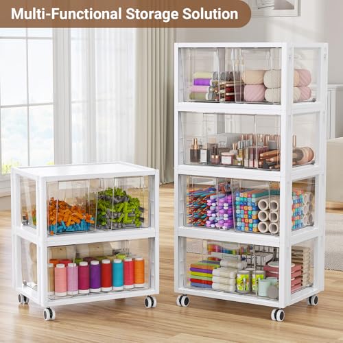 Stackable Storage Drawer Carts with Wheels, Extra Large Storage Bins 3 Tier 4Pull-Out Drawers, Clear Plastic Storage Cabinet Organizer Container for Home Office Bedroom Bathroom Art Crafts Under Desk - Image 5