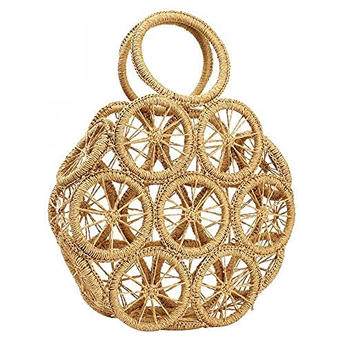 Retro Handwoven Rattan Tote Bag for Women Summer Beach Natural Straw Bag Round Ring Handle Handbags