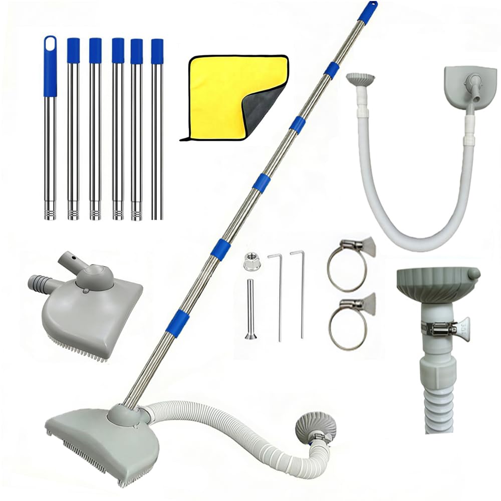 Aspirador de piscina con manguera de 350 cm, con barra telescópica de 230 cm, salida de agua circulante para piscina, aspiradora de suelo, cepillo de succión fuerte