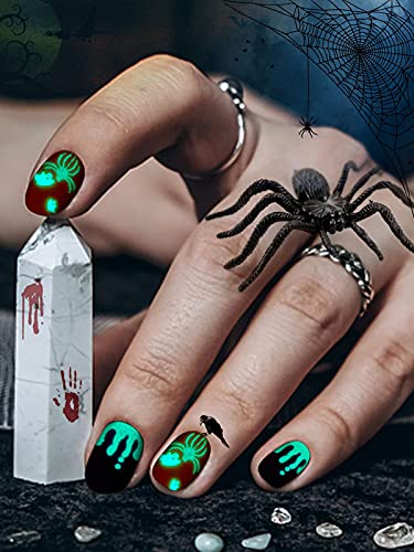 EBANKU 12 Blatt Halloween Nagelsticker Luminous mit Nagelfeile, Selbstklebende Nagelfolie Maniküre Sticker Kürbis für Frauen Mädchen Party Nail Art Dekoration – Bild 5