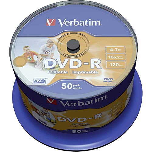Image of Verbatim 43533 AZO DVD-R 16X 4.7GB Wide Inkjet Printable 50 Pack Spindle | Made in Taiwan