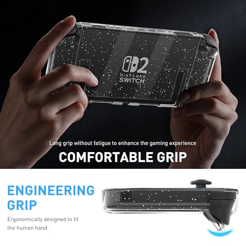 Image of RHOTALL Slim Glitter Case for Nintendo Switch 2 2025, Hard PC Sparkle Crystal Protective Dockable Shell Cover with Tempered Glass Screen Protector for Switch 2 7.9 Inchsparkle, 4 Thumb Caps