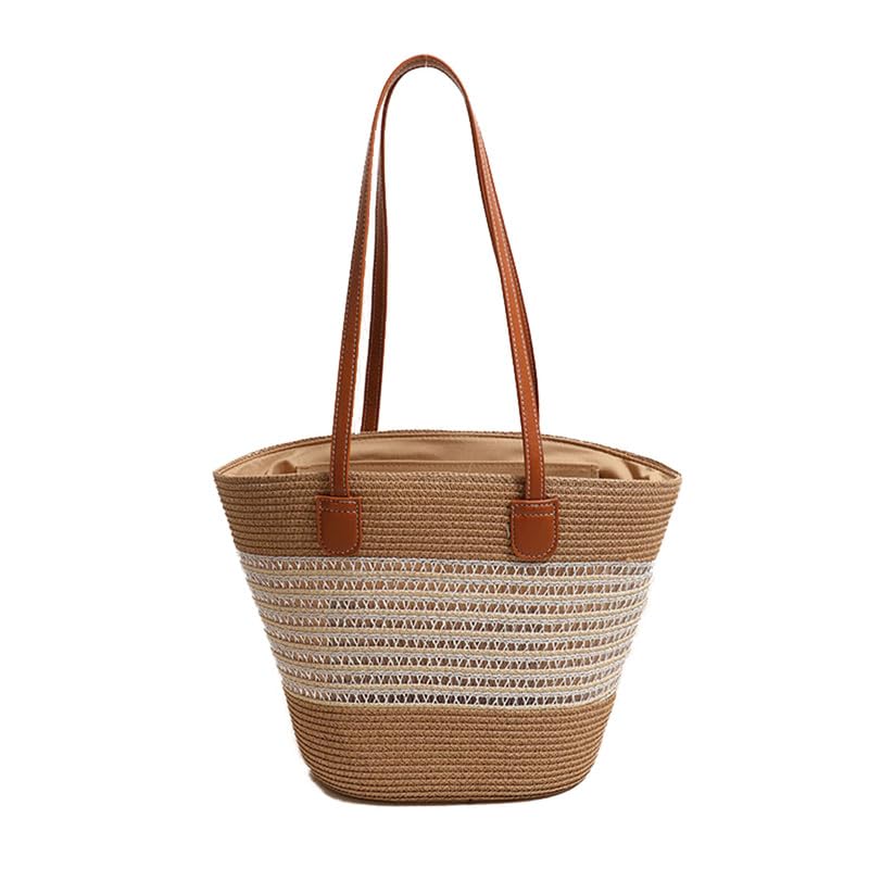 Sac de plage en paille tissée à rayures idéal pour vos vacances d'été à la mer