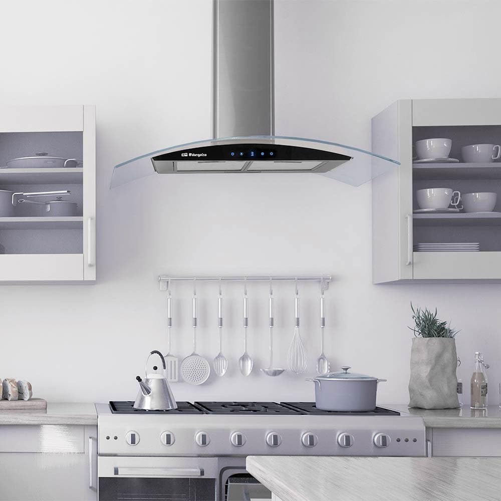 Orbegozo DS 61190 IN - Campana extractora decorativa 90 cm, Clase A, extracción 629,3 m3/h, 3 niveles de potencia, motor de 230 W de potencia, iluminación LED, Negro, Acero inoxidable