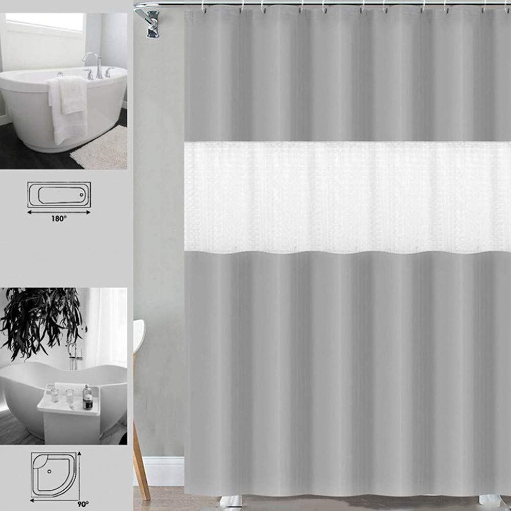 QiYOU Tenda da doccia impermeabile in PEVA antimuffa, effetto 3D, design metà trasparente, con ganci, 180 x 200 cm