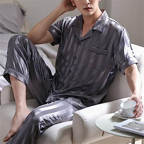 Men's Ice Silk Short-sleeved Thin Faux Silk Pyjamas Loungewear Set3