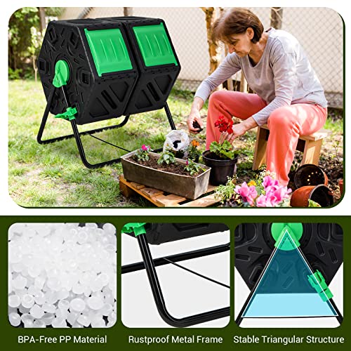 Goplus Compost Bin, Dual Chamber 34.5 Gal Compost Tumbler With 2 Rotating Chambers, Sliding Doors, High-Volume Outdoor Garden Composter, Rotating Composting Bin For Garden Yard, Bpa Free #TOP4