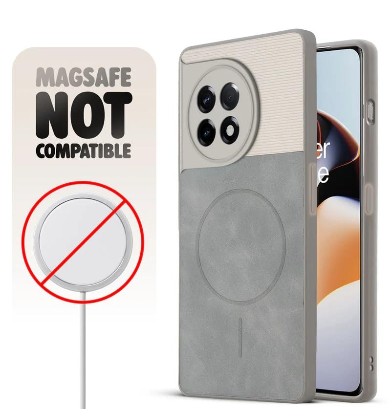 Image of Bintage CASE Dual-Leather Mac Safe Design Phone Case| Soft Touch Finish | Full Camera Protectection Back Cover Compatible for OnePlus CPH2487 / 1+ 11R 5G - White & Matelic Grey