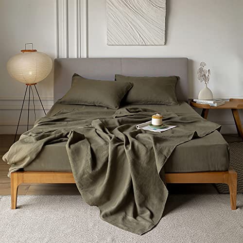 Xz Xifa Olive Green Linen Sheets King, 100% French Flax Linen Sheets, Breathable And Cooling For Hot Sleepers, Linen Bed Sheets, 4Pcs(1 Flat Sheet, 1 Fitted Sheet, 2 Pillowcases) #TOP1