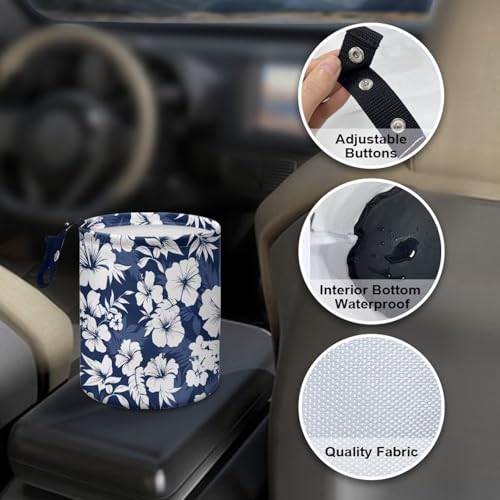 Image of Retro Flower Car Trash Bin with Adjustable Buttons Car Garbage Can Multipurpose Car Storage Bag Collapsible Reusable