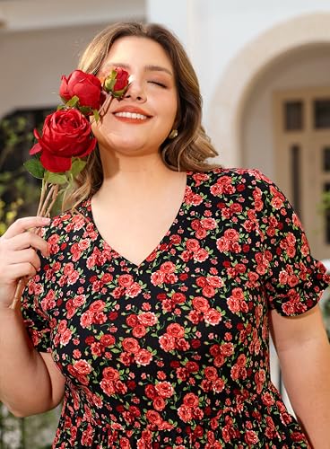 Image of RITERA Plus Size Dresses for Curvy Women Summer Spring Womens Dress V Neck Short Sleeve Casual Dress with Pockets XL-5XL
