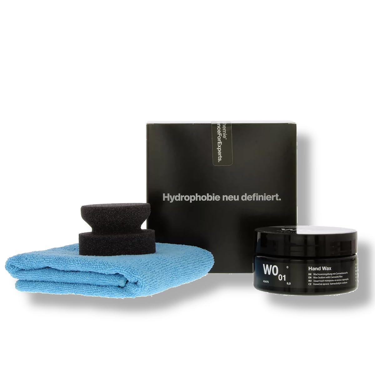 Koch Chemie Hand Wax W0.01 High End Autowachs Versiegelung Set | Lackschutz Autowachs | wasserabweisende Lackvesiegelung mit 2 Mikrofaser Poliertücher & 2 Mikrofaser Applikatoren