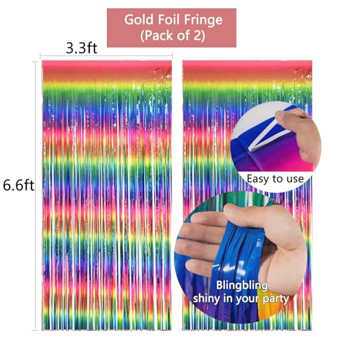 Rose Gold Birthday Party Decorations, Happy Birthday Banner, Rose Gold Fringe Curtain, Heart Star Foil Confetti Balloons, Hanging Swirls for Women Girls Birthdays Princess Party - Image 6