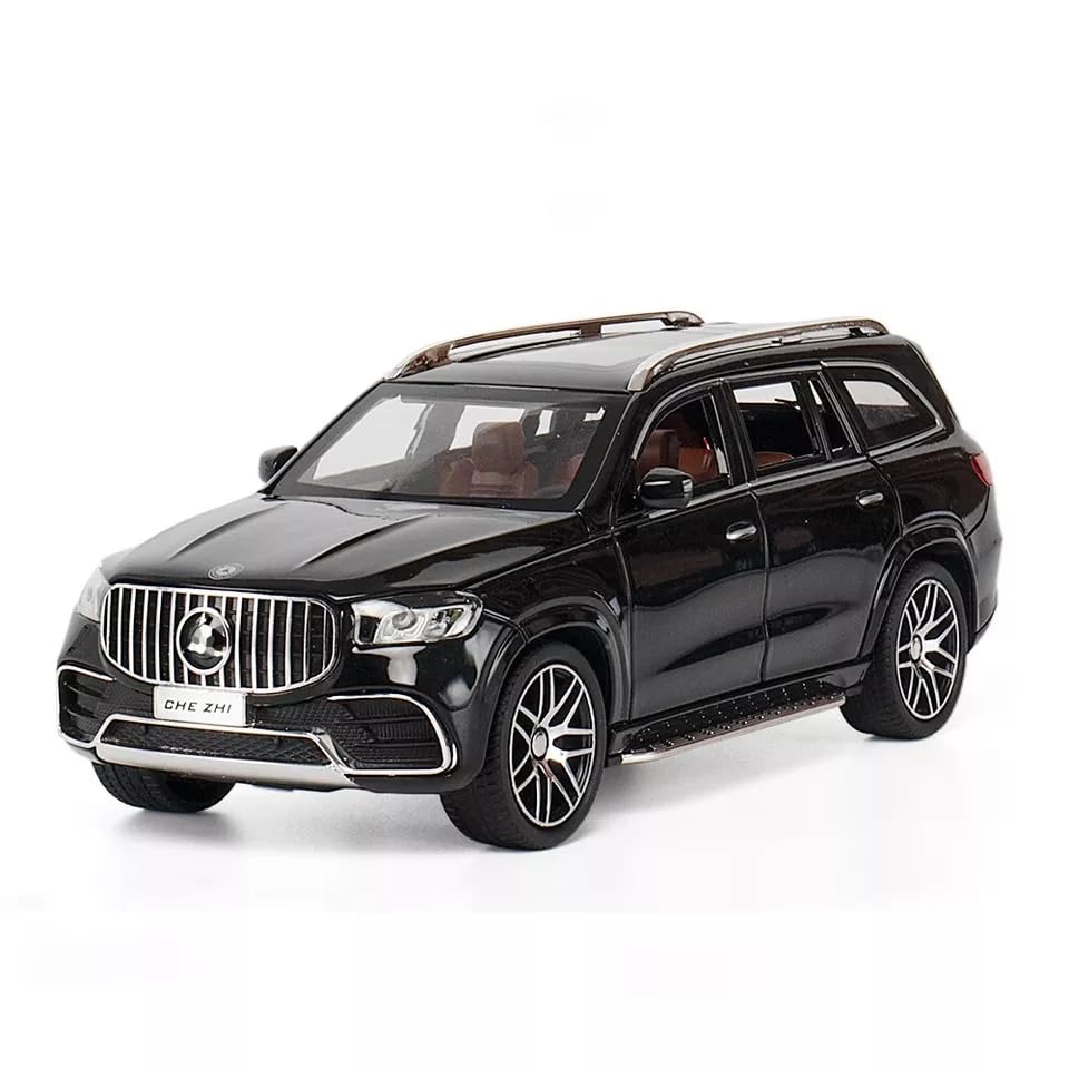 Image of 1:24 Scale Model Diecast Car Benz GLS63 AMG Alloy Collectible Pull Back Toy Vehicle with Light & Sound Openable Doors Gift for Boys Adults Car Enthusiast (Black)