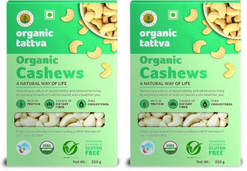 Image of Organic Tattva Cashews (Kaju) | Premium Cashew 250gm-W320 | Rich in Protein, Healthy Fats & Minerals | Crunchy, Creamy Texture | Gluten-Free, Vegan Dry Fruit Snack | Ideal for Cooking & Snacking