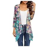 Smocked Tops Women Black Cardigan For Sleeveless Tops Dolman Sleeve Dress Women's Print Irregular Three-Quarter Cardigan With Pocket Jacket Shirts Light Weight Cardigan Blazer (3XL, Sky Blue)