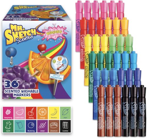 Image of Mr. Sketch Scented Washable Markers, Chisel Tip Marker, Assorted Colors, Fun for Kids, Coloring, Spark Creativity, Arts & Crafts, 2 Count (Pack of 108)