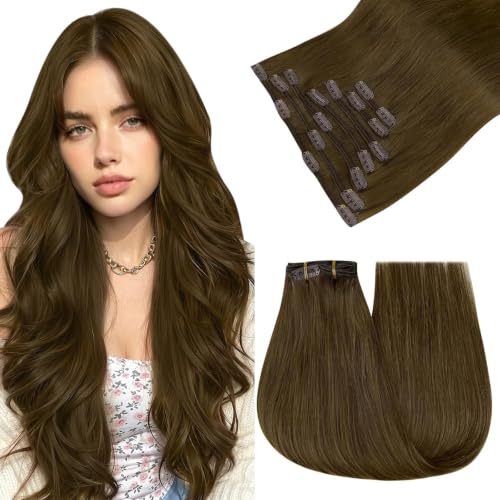 Image of Easyouth 20In Clip in Extensions Real Human Hair Medium Brown, for Beginner