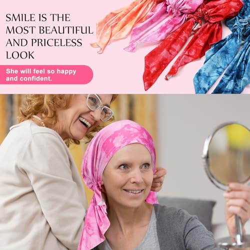 Image of Halfchet 4 Pcs Chemo Headwear for Women Pre Tied Cancer Caps Head Scarf Turbans for Women Patients Gifts