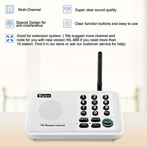 Wuloo Intercoms Wireless for Home 5280 Feet Range 10 Channel 3 Code, Wireless Intercom System for Home House Business Office, Room to Room Intercom, Home Communication System (6 units set, White)