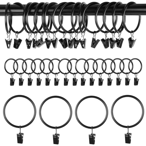 Curtain Rings, 45 Pieces Curtain Rings with Clips, 32mm Black Curtain Rings with Clips, Curtain Ring with Clips, Metal Curtain Rings for Curtain Rods, Shower Curtains and Clotheslines Curtain Rings, 45 Pieces Curtain Rings with Clips, 32mm Black Curtain Rings with Clips, Curtain Ring with Clips, Metal Curtain Rings for Curtain Rods, Shower Curtains and Clotheslines