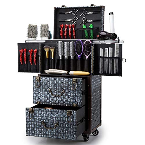 Aluminium Rolling Make-Up Etuis Zug Friseurwagen Salon Barbier Kosmetikkoffer Trolley Gepäck Box mit Schiebe Schubladen Bürste Haartrockner