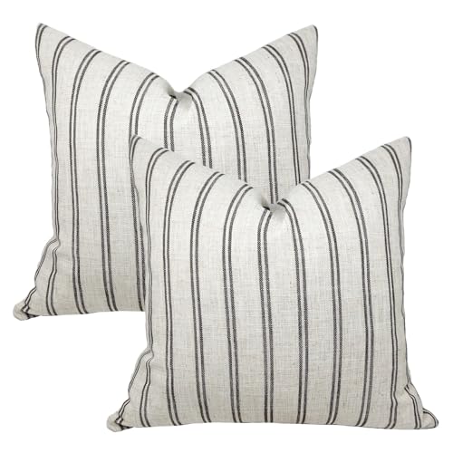 Housse de coussin en lin de style rustique à rayures rétro noir - 2