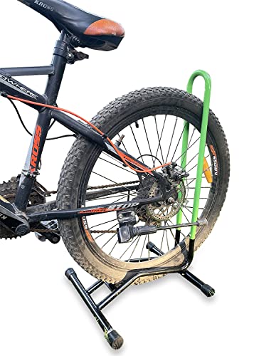 Image of Grandbiker Bicycle Parking Stand, Bicycle Floor Parking Holder Stand, Rubber (Black+Parrot Green)