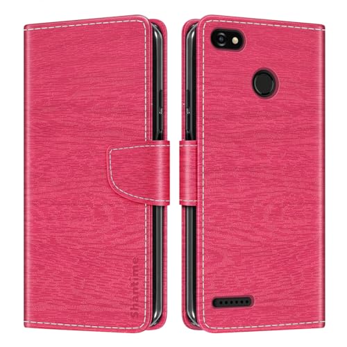 Shantime Funda Cartera de Cuero Compatible con ZTE Blade A3 2017, Tapa de Color con Ranuras, Cierre Magnético Protección Completa(Rojo Rosa)