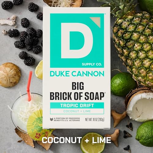 Image of Duke Cannon Big Brick of Soap Tropic Drift 3 Pack - Large 10 oz Men's Bar Soap with Coconut & Lime Scent, Triple-Milled Long-Lasting Body Soap for Daily Shower Use
