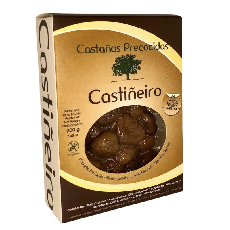 Castaña de Galicia IGP, Castañas Cocidas al Vacío, 200g, 100% Castanea sativa, Sin Gluten, Listas para Consumir