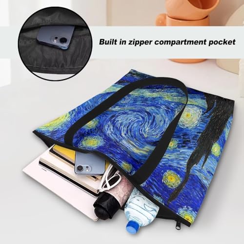 Image of Art Lover Zippered Tote Bag Waterproof Large Work Tote Bags, Artwork Women's Purse Handbags Travel Totes