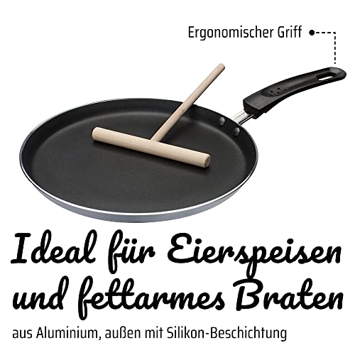 Foto von GSW Crêpe-Pfanne – flache Pfanne für Crêpes, Pancakes, Palatschinken und Eierspeisen, inkl. Teigverteiler, auch für Induktion, Antihaftbeschichtung – Aluminium, 26 cm