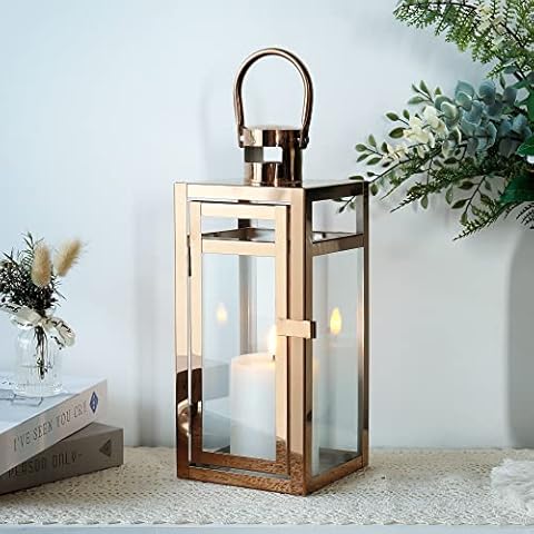 TRIROCKS Decorative Lantern with Glass Panels Cover