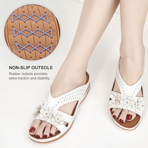 Image of Ecetana Womens Sandals Dressy Summer Comfortable Slides with Flowers Casual Non Slip Platform Lightweight Wedge Shoes