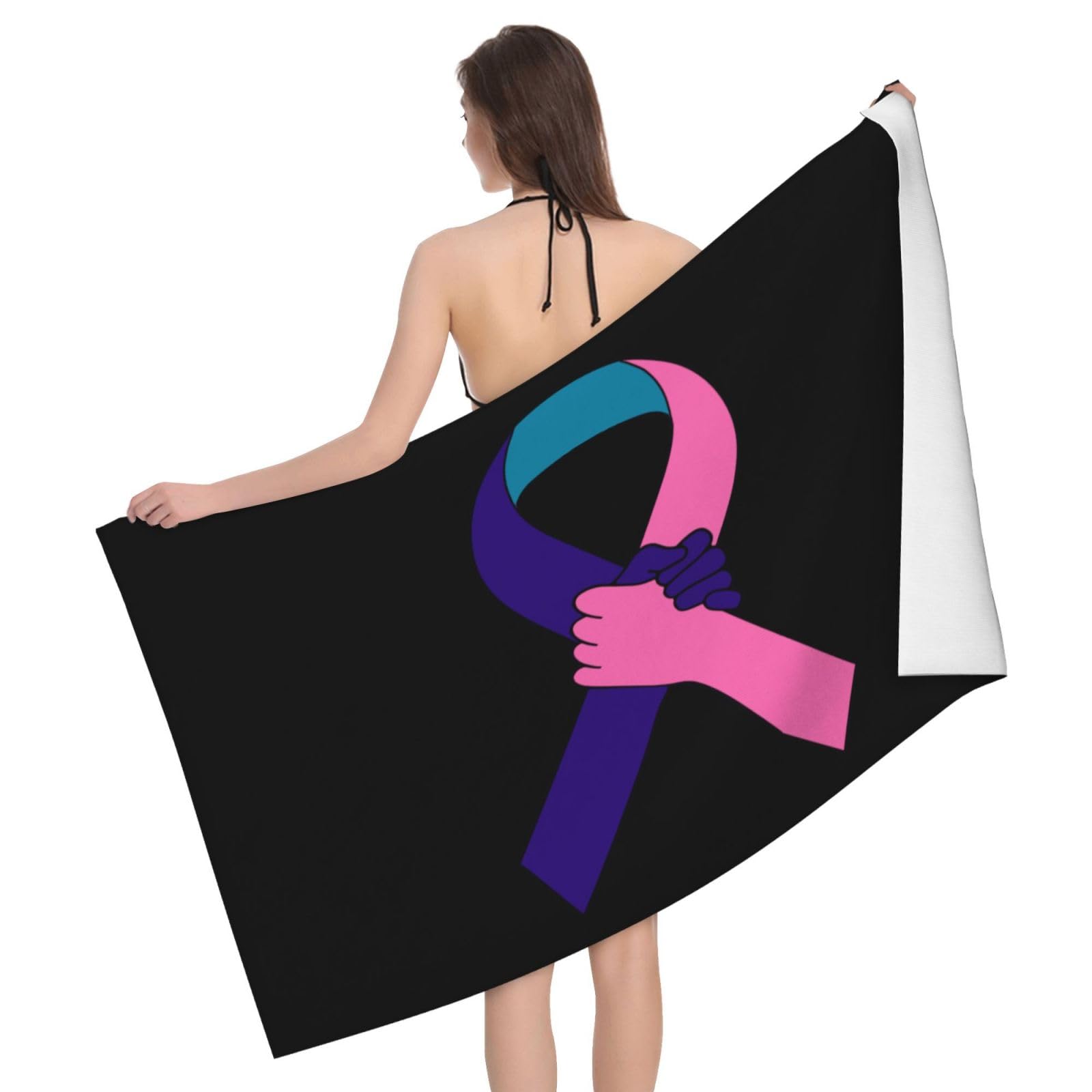 HLBSDM Microfiber Thyroid Cancer Awareness Beach Towel Quick Dry Soft Sand Free Beach Towels for Pool Swim Beach Lightweight Thin Towels